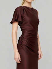 Asymmetrical Hammered Satin Draped Maxi Dress