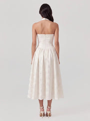 Embossed Jacquard Halter Midi Dress