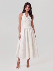 Embossed Jacquard Halter Midi Dress