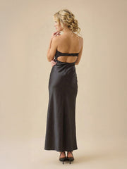 Sleek Strapless Bodycon Satin Maxi Dress