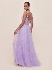 Leaf Strap Lace Embroidered A-Line Prom Gown