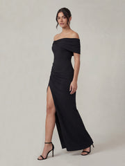 Bardot Bow Detail Maxi Dress With Thigh Split