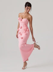 3D Rose Appliqué Strapless Maxi Gown