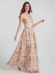 Elegant Floral Jacquard Bustier Maxi Dress