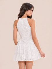 Floral Halter Neck Lace Mini Dress