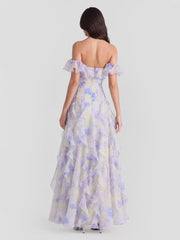 Floral Print Off-Shoulder Maxi Dress with Ruffle Detail