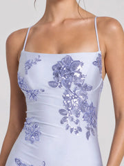 Floral Sequin Lace-Up Maxi Dress