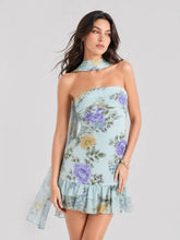 Floral Strapless Scarf Detail Mini Dress