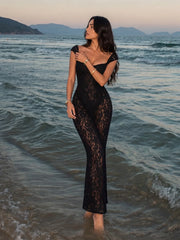 Lace Sweetheart Neck Midi Dress with Tuliped Hemline