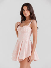 Lace Trim Jacquard Corset Mini Dress