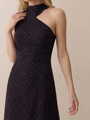 One-Shoulder Dress with Attached Scarf in Polka Dot Chiffon