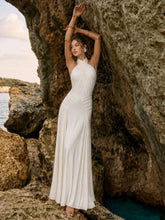 Open Back Pleated Halter Maxi Gown
