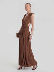 Plunge Ripple Draped Gown