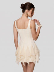 Pointed-Ruffle Tulle Mini Dress