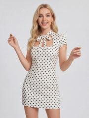 Sweet Bow Cut-out Neckline Polka Dot Mini Dress