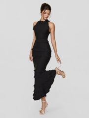 Tiered Ruffle Halterneck Maxi Dress