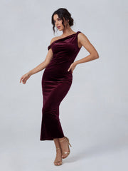 Velvet Twisted Asymmetric Midi Dress