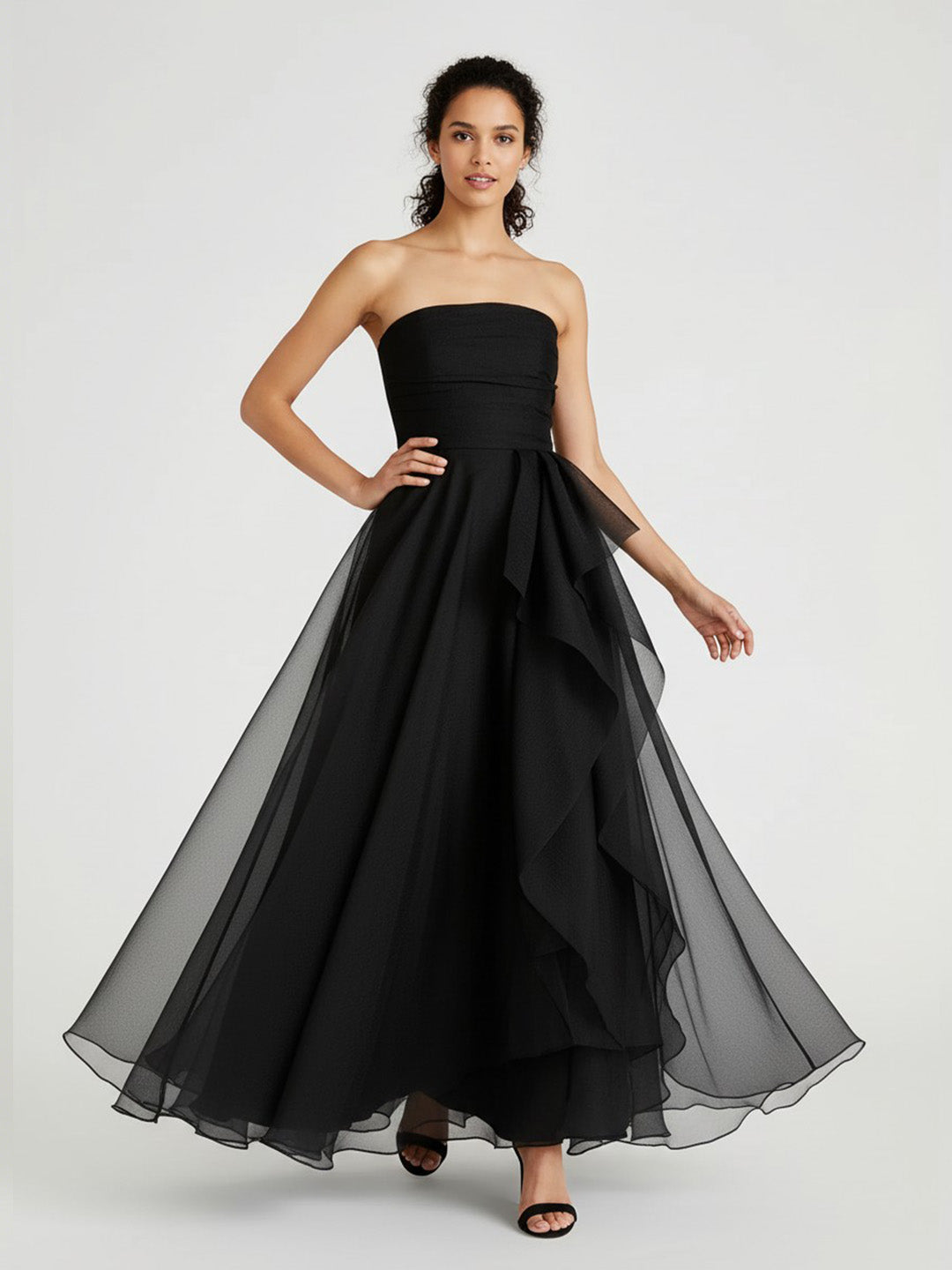 Elegant Strapless Organza Evening Gown