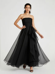 Elegant Strapless Organza Evening Gown
