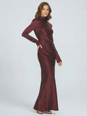Backless High-Neck Satin Maxi Dress