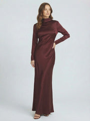 Backless High-Neck Satin Maxi Dress