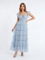 Layered ruffled tulle maxi dress