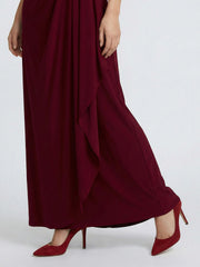 Luxurious High-Neck Ruched Draped Evening Gown