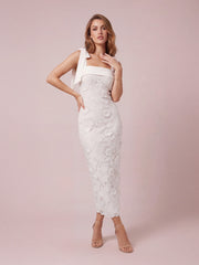 Romantic Ribbon Strap Lace Midi Dress