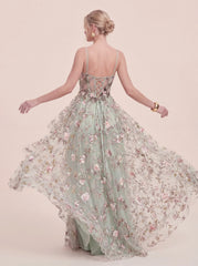 3D Floral Appliqués Strapless Evening Gown