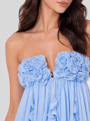 3D Rosette Halterneck Open Back Mini Dress