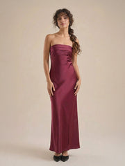 Sleek Strapless Bodycon Satin Maxi Dress