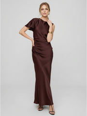 Asymmetrical Hammered Satin Draped Maxi Dress