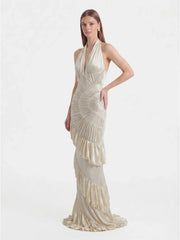 Ammonite-Inspired Spiral-Ruched Maxi Gown