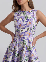 Boat-Neck Floral A-Line Fit & Flare Mini Dress