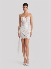Corset Bodice Lace Mini Dress with Draped Skirt