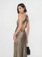Elegant Cowl Neck Satin Gown