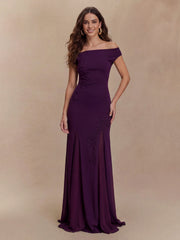 Romantic Embroidery Off Shoulder Knit Gown