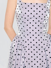 Flocking Polka Dot Lace-Up Corset Midi Dress