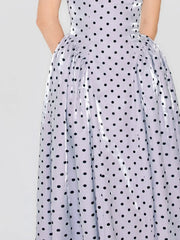 Flocking Polka Dot Lace-Up Corset Midi Dress