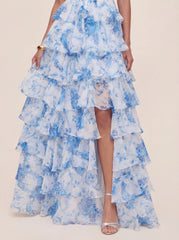 Floral A-line Printed Prom Dress with Tiered Ruffles