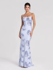 Floral Sequin Lace-Up Maxi Dress