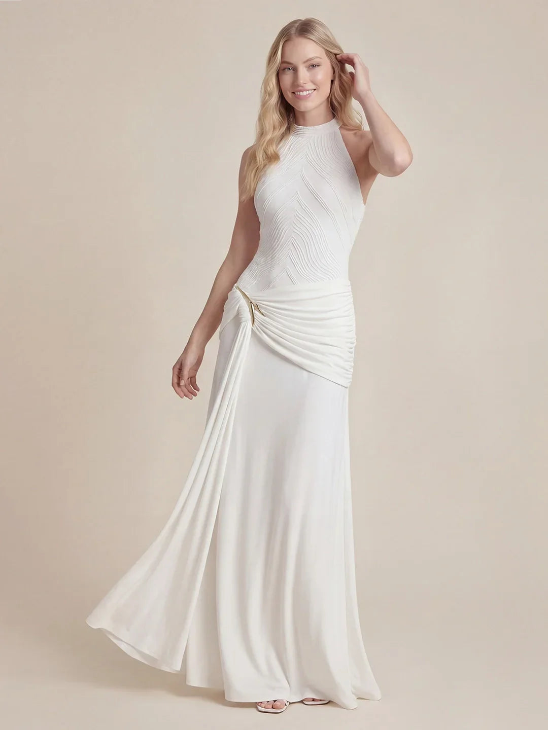 Halter Draped A Line Maxi Dress