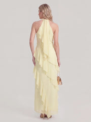 Halterneck Flowy Tiered Ruffle Maxi Dress