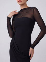 Jersey And Mesh High Neck Gown