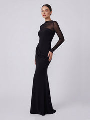 Jersey And Mesh High Neck Gown