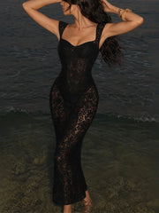 Lace Sweetheart Neck Midi Dress with Tuliped Hemline