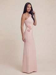 One Shoulder 3D Flower Applique Knit Maxi Dress