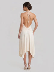 Open Back Halter Midi with Delicate Knot Detail