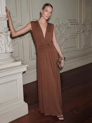 Plunge Ripple Draped Gown