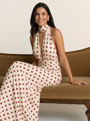 Polka Dot Halter Chiffon Maxi Dress